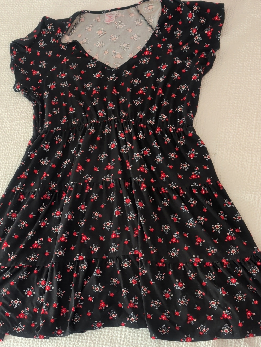 No Boundaries Black Dress with Red and White Floral Print